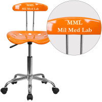 Flash Furniture LF-214-ORANGEYELLOW-TXTEMB-VYL-GG Personalized Vibrant Orange and Chrome Swivel Task Office Chair with Tractor Seat