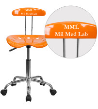 Flash Furniture LF-214-ORANGEYELLOW-TXTEMB-VYL-GG Personalized Vibrant Orange and Chrome Swivel Task Office Chair with Tractor Seat