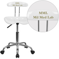 Flash Furniture LF-214-WHITE-TXTEMB-VYL-GG Personalized Vibrant White and Chrome Swivel Task Office Chair with Tractor Seat