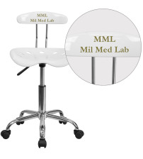 Flash Furniture LF-214-WHITE-TXTEMB-VYL-GG Personalized Vibrant White and Chrome Swivel Task Office Chair with Tractor Seat