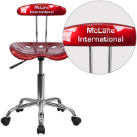 Flash Furniture LF-214-WINERED-TXTEMB-VYL-GG Personalized Vibrant Wine Red and Chrome Swivel Task Office Chair with Tractor Seat