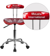 Flash Furniture LF-214-WINERED-TXTEMB-VYL-GG Personalized Vibrant Wine Red and Chrome Swivel Task Office Chair with Tractor Seat