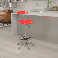 Flash Furniture Vibrant Cherry Tomato and Chrome Drafting Stool with Tractor Seat LF-215-CHERRYTOMATO-GG