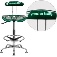 Flash Furniture LF-215-GREEN-TXTEMB-VYL-GG Personalized Vibrant Green and Chrome Drafting Stool with Tractor Seat