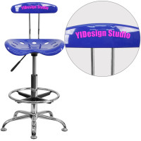 Flash Furniture LF-215-NAUTICALBLUE-TXTEMB-VYL-GG Personalized Vibrant Nautical Blue and Chrome Drafting Stool with Tractor Seat