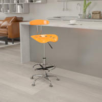 Flash Furniture Vibrant Orange and Chrome Drafting Stool with Tractor Seat LF-215-ORANGEYELLOW-GG