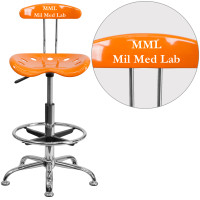 Flash Furniture LF-215-ORANGEYELLOW-TXTEMB-VYL-GG Personalized Vibrant Orange and Chrome Drafting Stool with Tractor Seat