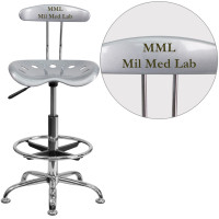 Flash Furniture LF-215-SILVER-TXTEMB-VYL-GG Personalized Vibrant Silver and Chrome Drafting Stool with Tractor Seat