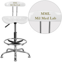 Flash Furniture LF-215-WHITE-TXTEMB-VYL-GG Personalized Vibrant White and Chrome Drafting Stool with Tractor Seat