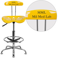 Flash Furniture LF-215-YELLOW-TXTEMB-VYL-GG Personalized Vibrant Orange-Yellow and Chrome Drafting Stool with Tractor Seat