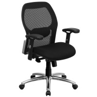 Flash Furniture Mid-Back Super Mesh Office Chair with Black Fabric Seat and Knee Tilt Control LF-W42-GG