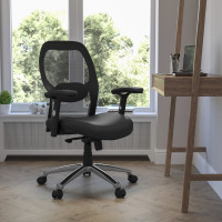 Flash Furniture Mid-Back Super Mesh Office Chair with Black Italian Leather Seat and Knee Tilt Control LF-W42-L-GG
