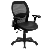 Flash Furniture Mid-Back Super Mesh Office Chair with Black Italian Leather Seat LF-W42B-L-GG