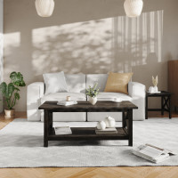 Flash Furniture LFS-2007-DKGRY-GG Jasper Farmhouse Style Solid Wood Coffee Table with Traditional X-Frame Design and Lower Shelf in Dark Gray