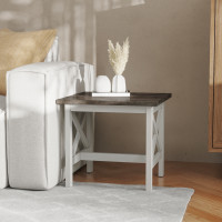 Flash Furniture LFS-4002-GRYWHT-GG Jasper Farmhouse Style Solid Wood End Table with Traditional X-Frame Design in Acacia Gray and Rustic White
