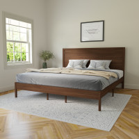 Flash Furniture MG-09003KB-K-BRN-GG Kingston King Size Solid Wood Platform Bed with Wooden Slats and Headboard, No Box Spring Needed, Brown