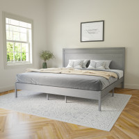 Flash Furniture MG-09003KB-K-GRYWSH-GG Kingston King Size Solid Wood Platform Bed with Wooden Slats and Headboard, No Box Spring Needed, Gray