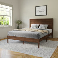 Flash Furniture MG-09003QB-Q-BRN-GG Kingston Queen Size Solid Wood Platform Bed with Wooden Slats and Headboard, No Box Spring Needed, Brown