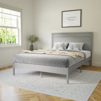 Flash Furniture MG-09003QB-Q-GRYWSH-GG Kingston Queen Size Solid Wood Platform Bed with Wooden Slats and Headboard, No Box Spring Needed, Gray