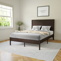 Flash Furniture MG-09004FB-F-DKBRN-GG Asher Full Size Solid Wood Platform Bed with Wooden Slats and Headboard, No Box Spring Needed, Dark Brown