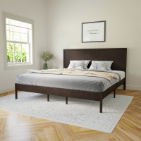 Flash Furniture MG-09004KB-K-DKBRN-GG Asher King Size Solid Wood Platform Bed with Wooden Slats and Headboard, No Box Spring Needed, Dark Brown