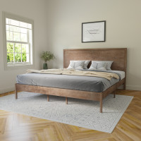 Flash Furniture MG-09004KB-K-OAK-GG Asher King Size Solid Wood Platform Bed with Wooden Slats and Headboard, No Box Spring Needed, Light Brown