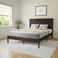 Flash Furniture MG-09004QB-Q-DKBRN-GG Asher Queen Size Solid Wood Platform Bed with Wooden Slats and Headboard, No Box Spring Needed, Dark Brown