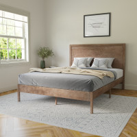 Flash Furniture MG-09004QB-Q-OAK-GG Asher Queen Size Solid Wood Platform Bed with Wooden Slats and Headboard, No Box Spring Needed, Light Brown