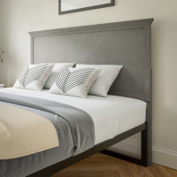 Flash Furniture MG-97881-QHB-Q-GRWSH-GG Fiona Queen Size Herringbone Wooden Adjustable Headboard for Universal Metal Bed Frames in Gray Wash
