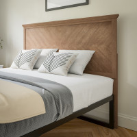 Flash Furniture MG-97881-QHB-Q-LTBRN-GG Fiona Queen Size Herringbone Wooden Adjustable Headboard for Universal Metal Bed Frames in Light Brown