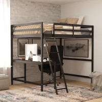 Flash Furniture MH-LBD5-ESP-F-GG Riley Loft Bed Frame with Desk, Full Size Wooden Bed Frame with Protective Guard Rails & Ladder for Kids, Teens and Adults - Espresso
