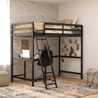 Flash Furniture MH-LBD5-ESP-T-GG Riley Loft Bed Frame with Desk, Twin Size Wooden Bed Frame with Protective Guard Rails & Ladder for Kids, Teens and Adults - Espresso