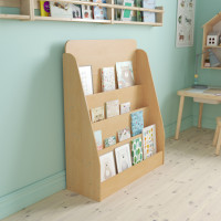 Flash Furniture MK-STR800L-GG 4 Shelf Single-Sided Kids Natural Wooden Book & Magazine Display Stand - Safe, Kid Friendly Design for Commercial or Home Use