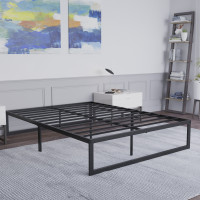 Flash Furniture MP-XU-BD10001-Q-BK-GG Universal 14 Inch Metal Platform Bed Frame - No Box Spring Needed w/ Steel Slat Support and Quick Lock Functionality - Queen