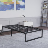 Flash Furniture MP-XU-BD10001-T-BK-GG Universal 14 Inch Metal Platform Bed Frame - No Box Spring Needed w/ Steel Slat Support and Quick Lock Functionality - Twin
