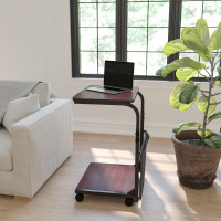 Flash Furniture MT-6288-1-GG Mobile Sit-Down Stand-Up Mahogany Computer Desk with Removable Pouch
