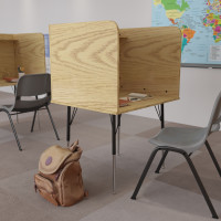 Flash Furniture MT-M6221-SGLSC-OAK-GG Stand-Alone Study Carrel with Top Shelf - Height Adjustable Legs and Wire Management Grommet - Oak Finish