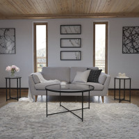 Flash Furniture NAN-CEK-1786-BK-GG Greenwich Collection Coffee and End Table Set - Clear Glass Top with Matte Black Frame - 3 Piece Occasional Table Set