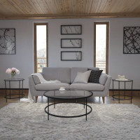 Flash Furniture NAN-CEK-21750-BK-GG Astoria Collection Coffee and End Table Set - Clear Glass Top with Round Matte Black Frame - 3 Piece Occasional Table Set