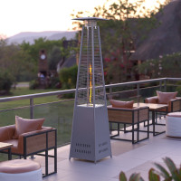 Flash Furniture NAN-FSDC-01-SL-GG Patio Outdoor Heating-Silver Stainless Steel Pyramid 42,000 BTU Propane Heater with Wheels for Commercial & Residential Use