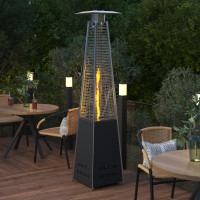 Flash Furniture NAN-FSDC-02-BK-GG Sol Patio Outdoor Heating-Black Stainless Steel Pyramid 42,000 BTU Propane Heater with Wheels for Commercial & Residential Use