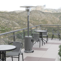 Flash Furniture NAN-HSS-AGH-SL-GG Patio Outdoor Heating-Silver Stainless Steel 40,000 BTU Propane Heater with Wheels for Commercial & Residential Use-7.5 Feet Tall