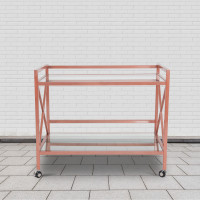 Flash Furniture NAN-JH-17110-GG Glenwood Park Glass Kitchen Serving and Bar Cart with Rose Gold Frame