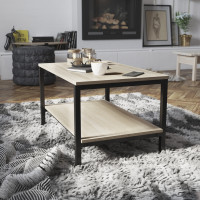 Flash Furniture NAN-JH-17163-GG Finley Modern Industrial 2 Tier Rectangular Metal and Driftwood Coffee Table