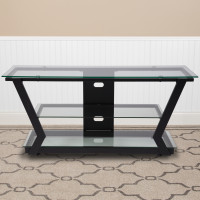 Flash Furniture NAN-JH-1760-GG Harbor Hills Glass TV Stand with Black Metal Frame 
