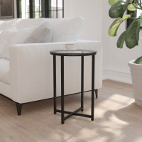 Flash Furniture NAN-JH-1786ET-BK-GG Greenwich Collection End Table - Modern Clear Glass Accent Table with Crisscross Matte Black Frame