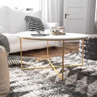 Flash Furniture NAN-JH-1787CT-GG Hampstead Collection White Coffee Table with Matte Gold Frame 