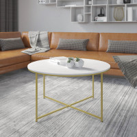 Flash Furniture NAN-JH-1787CT-MRBL-GG Hampstead Collection Coffee Table - Modern White Marble Finish Accent Table with Crisscross Brushed Gold Frame