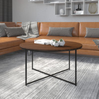 Flash Furniture NAN-JH-1787CT-WAL-BK-GG Hampstead Collection Coffee Table - Modern Walnut Finish Accent Table with Crisscross Matte Black Frame