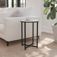 Flash Furniture NAN-JH-1787ET-BK-GG Hampstead Collection End Table - Modern White Finish Accent Table with Crisscross Matte Black Frame